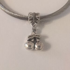 Silver Cherries Dangle Charm for Pandora Style Bracelet‎
